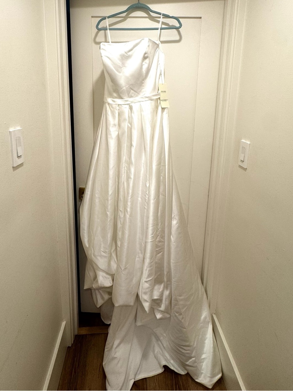 Strapless White Satin Bridal Gown with Full Skirt